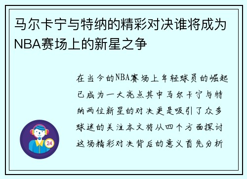 马尔卡宁与特纳的精彩对决谁将成为NBA赛场上的新星之争